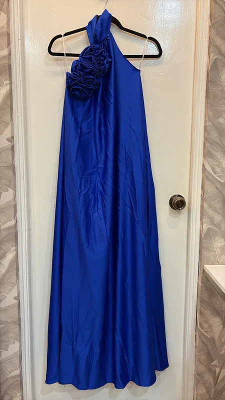 Vestido maria gracias azul eléctrico cuello halter talla