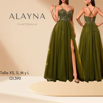 Vestido verde olivo tul y brillos en corsé