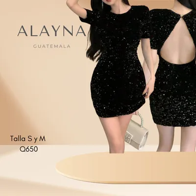 Vestido corto negro de lentejuelas espalda destapada