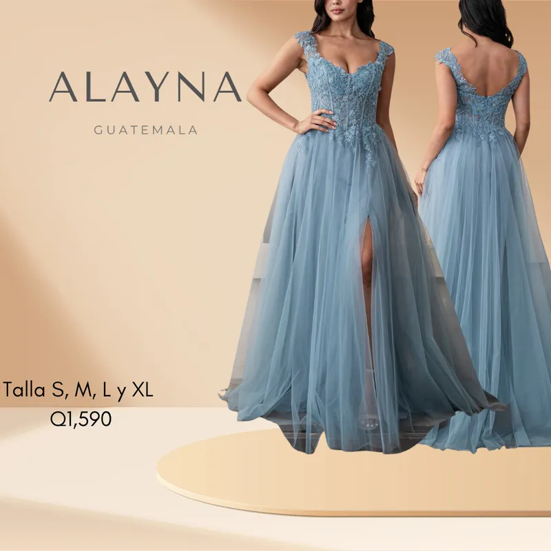 Vestido celeste con tul y encaje