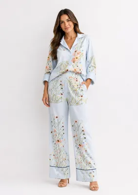 Conjunto de pantalon floral celeste