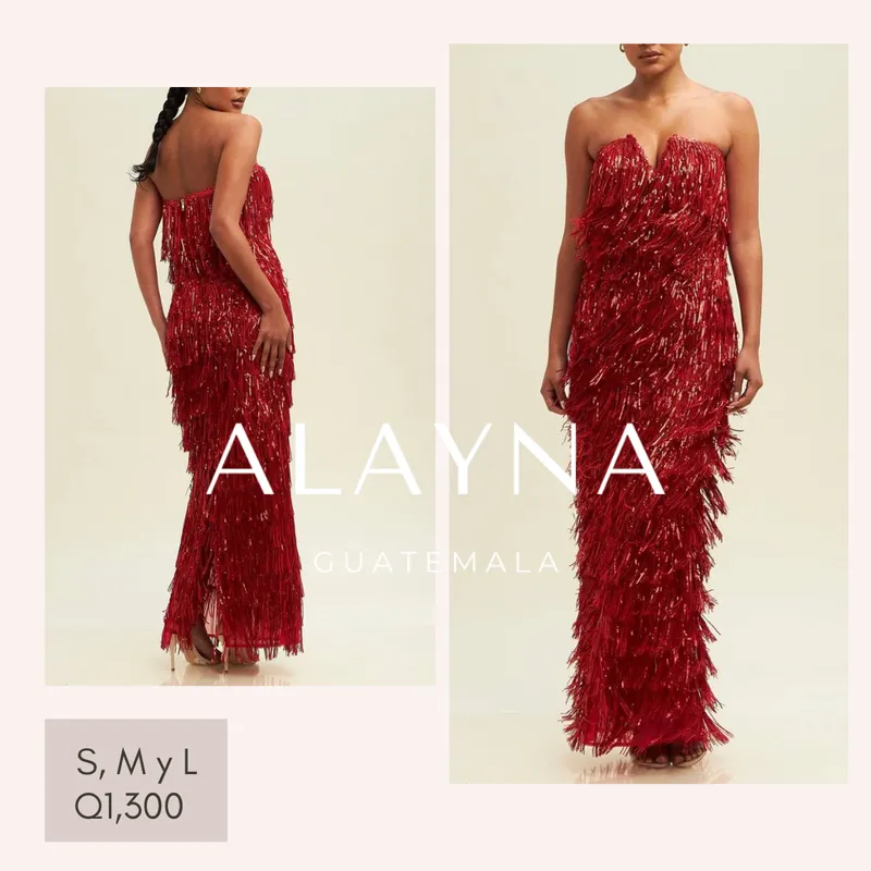 VESTIDO DE GALA FLECOS ROJOS