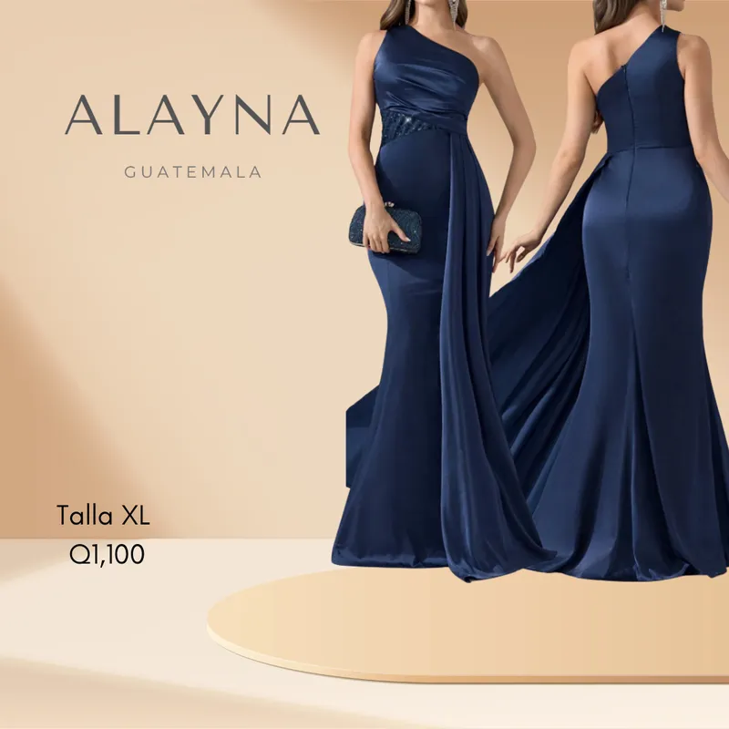 Vestido de gala azul marino sobre tela