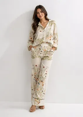 Conjunto de pantalon floral beige