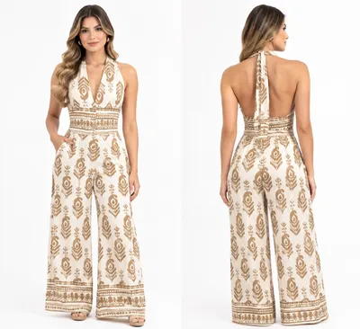 Enterizo de hojas beige