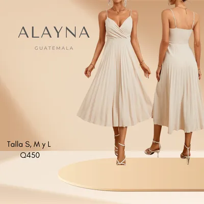 Vestido midi beige tirantes falda plisada