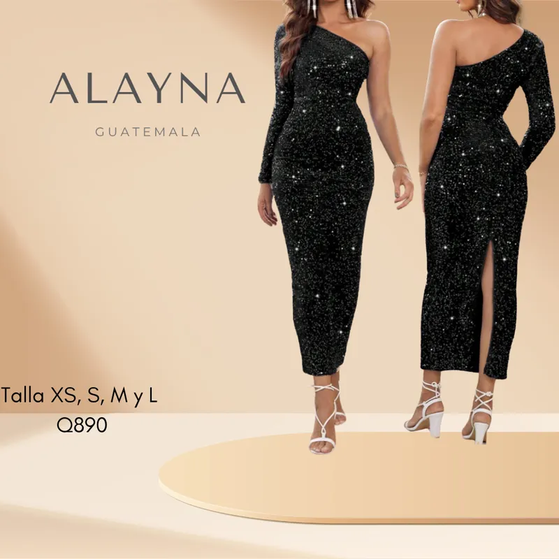 Vestido negro lentejuelas de una manga