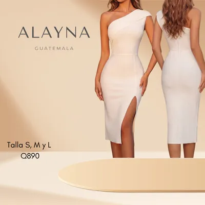 Vestido midi faja color blanco de un hombro