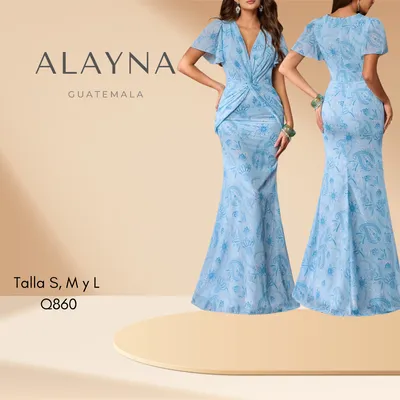 Vestido estampado celeste corte sirena