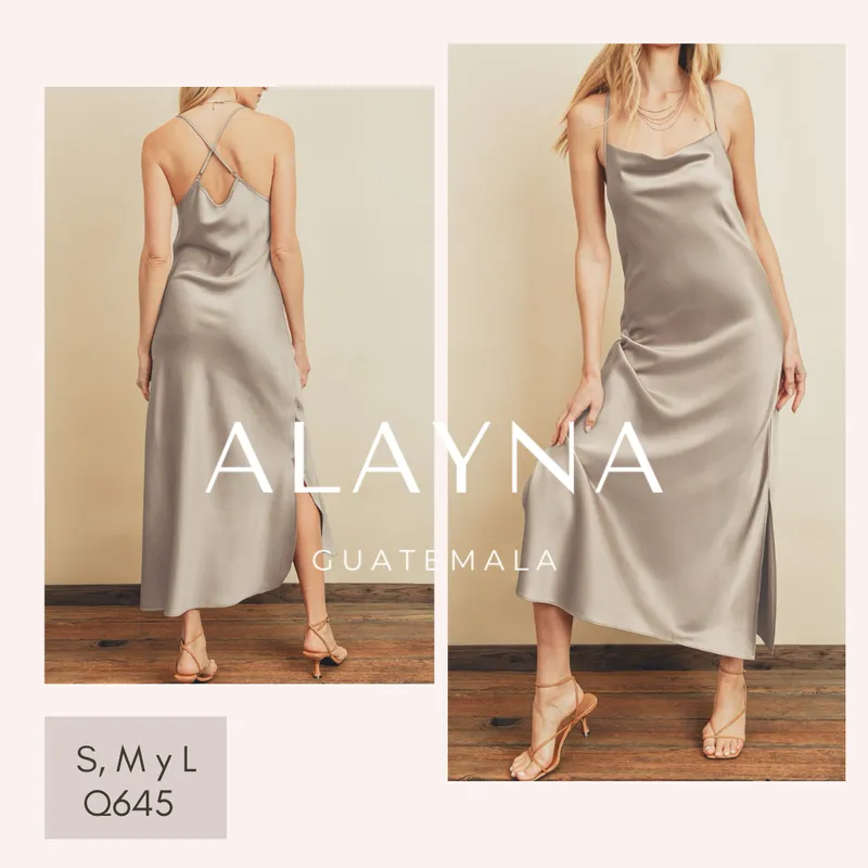 VESTIDO SATIN TIRANTES GRIS