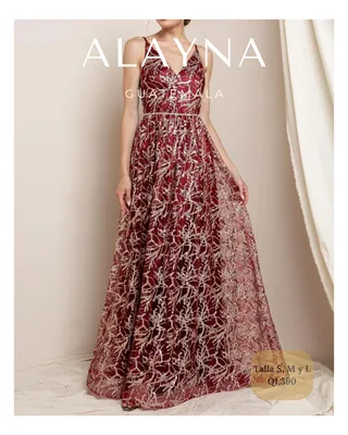 VESTIDO DE GALA CORINTO CON DORADO TIRANTES