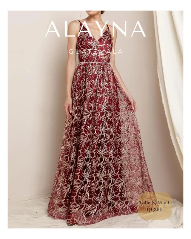 VESTIDO DE GALA CORINTO CON DORADO TIRANTES