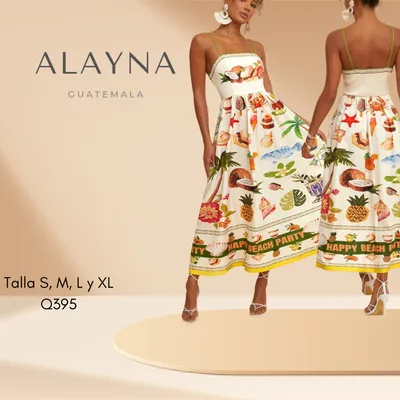 Vestido blanco midi de tirantes con estampado de frutas