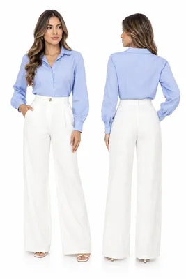 Pantalon blanco con boton cafe