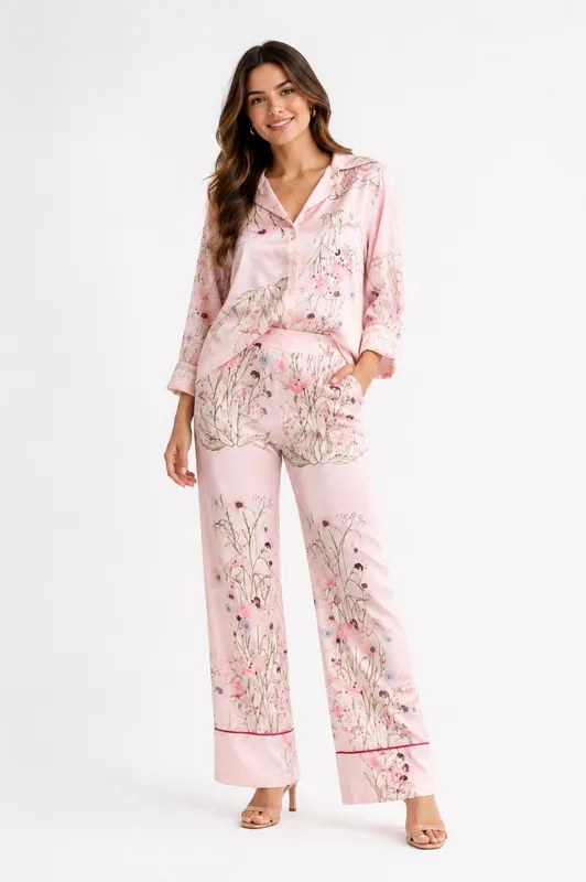 Conjunto de pantalon floral rosado